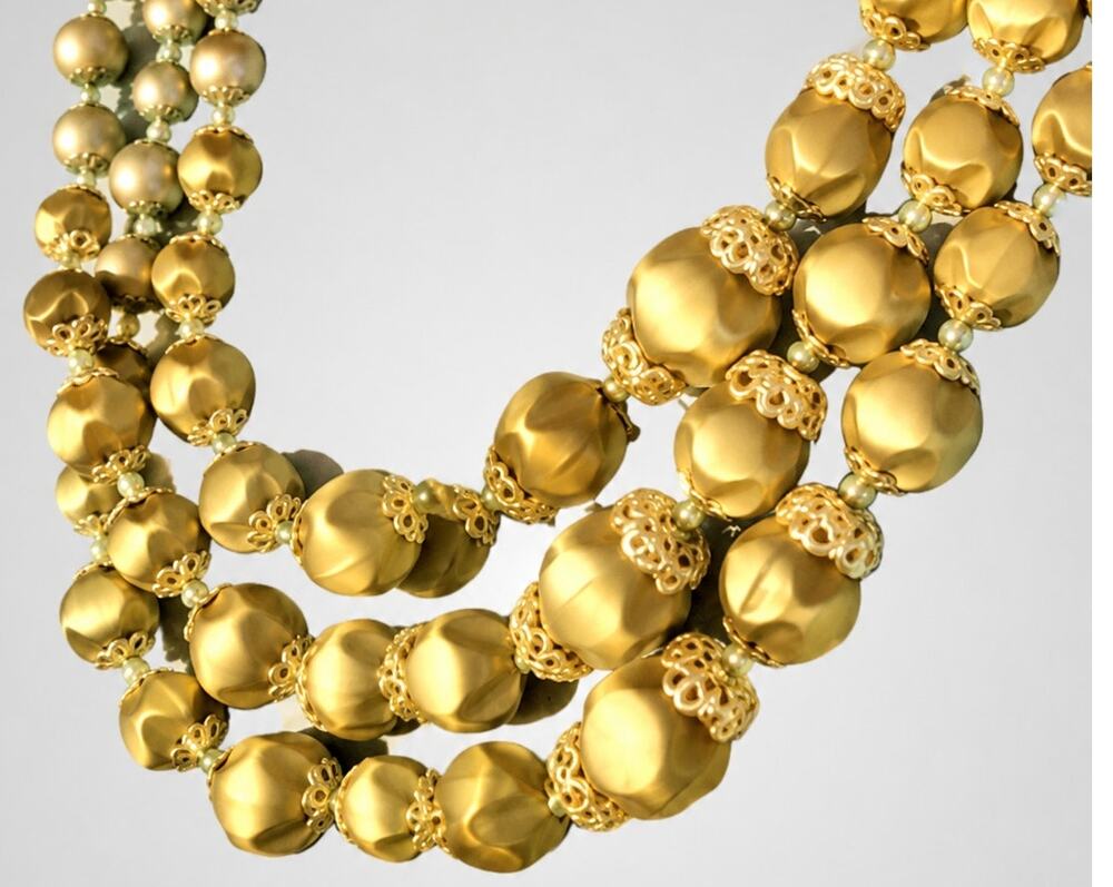 Vintage Grreen Multi Strand Beaded Necklace Adjustable Satin Finish, blu002-039